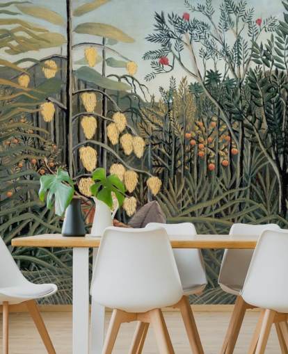 Kunsttapete mit dem Titel In einem tropischen Wald von Henri Rousseau