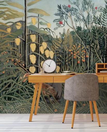 papier peint mural d'art intitulé Dans une forêt tropicale par Henri Rousseau