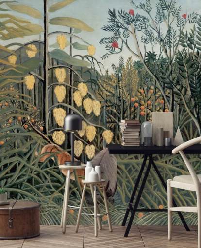 fine art wallpaper mural called In a Tropical Forest by Henri Rousseau