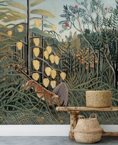 fine art wallpaper mural called In a Tropical Forest by Henri Rousseau