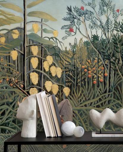 Kunsttapete mit dem Titel In einem tropischen Wald von Henri Rousseau Kunsttapete mit dem Titel In einem tropischen Wald von Henri Rousseau