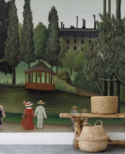 fine art wall mural called View of Montsouris Park, the Kiosk by Henri Rousseau for living rooms and bedrooms