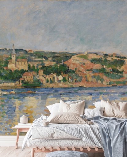 mural de papel de parede de arte chamado A Vila de L'Estaque Vista do Mar por Paul Cezanne mural de papel de parede de arte chamado A Vila de L'Estaque Vista do Mar por Paul Cezanne