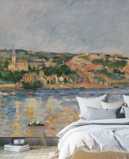 papier peint d'art intitulé Le village de L'Estaque vu de la mer par Paul Cézanne