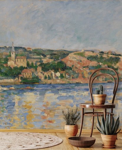 Kunsttapete mit dem Titel Das Dorf L'Estaque vom Meer aus gesehen von Paul Cezanne