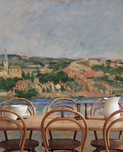 Kunsttapete mit dem Titel Das Dorf L'Estaque vom Meer aus gesehen von Paul Cezanne