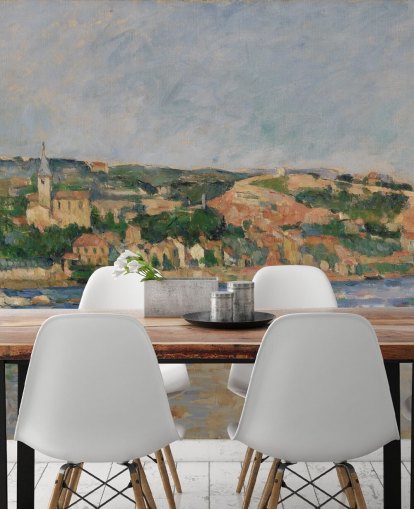 carta da parati artistica chiamata Il villaggio di L'Estaque visto dal mare di Paul Cezanne