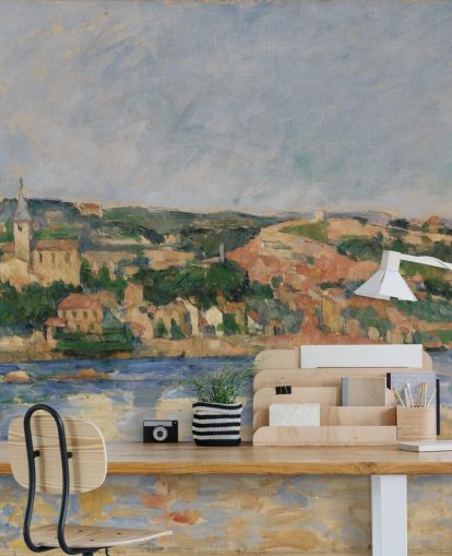 Kunsttapete mit dem Titel Das Dorf L'Estaque vom Meer aus gesehen von Paul Cezanne