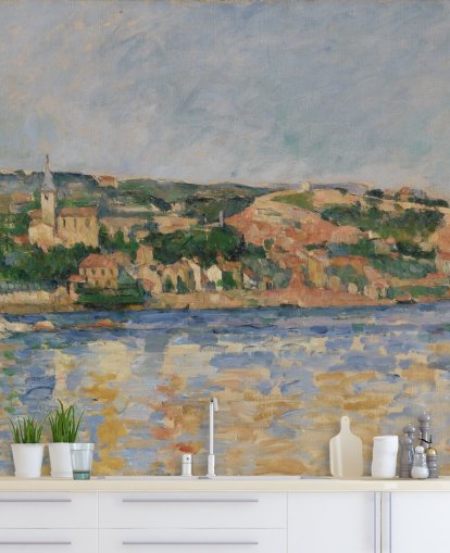 art wallpaper mural called The Village of L'Estaque Seen from the Sea by Paul Cezanne
