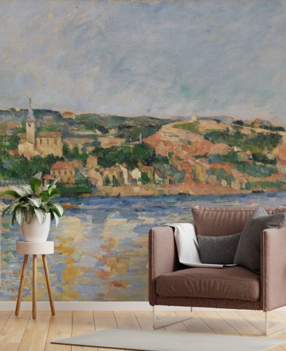 Kunsttapete mit dem Titel Das Dorf L'Estaque vom Meer aus gesehen von Paul Cezanne Kunsttapete mit dem Titel Das Dorf L'Estaque vom Meer aus gesehen von Paul Cezanne