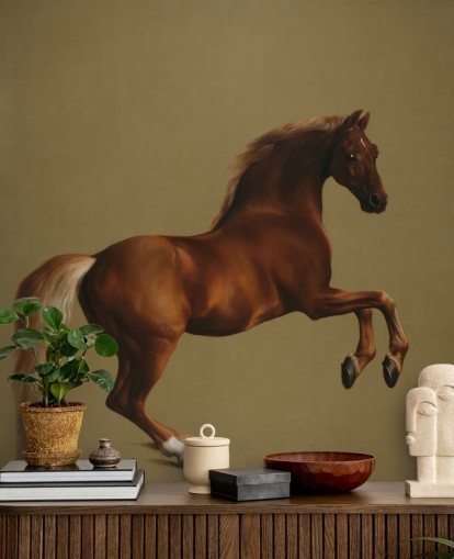 mural de papel pintado de bellas artes llamado Whistlejacket de George Stubbs para dormitorios y salas de estar