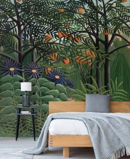 carta da parati fine art chiamata Woman Walking in an Exotic Forest di Henri Rousseau per carta da parati fine art chiamata Woman Walking in an Exotic Forest di Henri Rousseau per