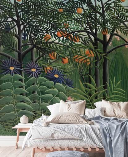 carta da parati fine art chiamata Woman Walking in an Exotic Forest di Henri Rousseau per carta da parati fine art chiamata Woman Walking in an Exotic Forest di Henri Rousseau per