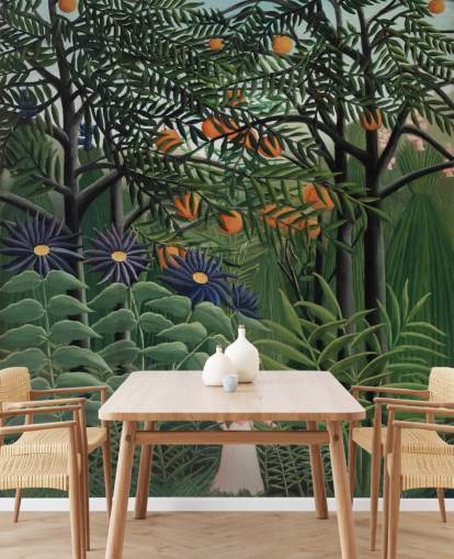 papier peint mural d'art intitulé Femme marchant dans une forêt exotique par Henri Rousseau pour 