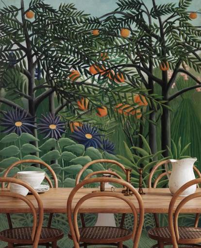 kunsttapet veggmaleri kalt Woman Walking in an Exotic Forest av Henri Rousseau for 