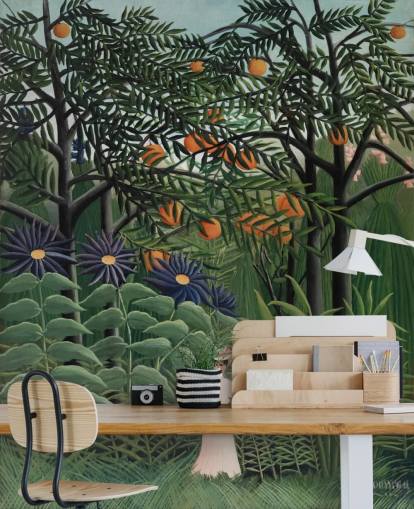 carta da parati fine art chiamata Woman Walking in an Exotic Forest di Henri Rousseau per 