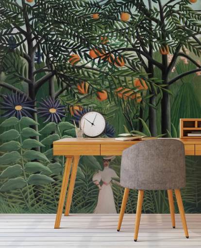 fine art wallpaper mural called Woman Walking in an Exotic Forest by Henri Rousseau for 