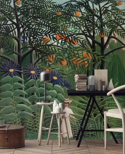 fine art wallpaper mural called Woman Walking in an Exotic Forest by Henri Rousseau for 