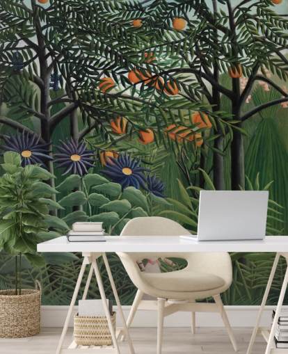 mural de papel de parede de belas artes chamado Woman Walking in an Exotic Forest, de Henri Rousseau, para 