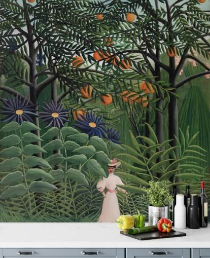 mural de papel de parede de belas artes chamado Woman Walking in an Exotic Forest, de Henri Rousseau, para mural de papel de parede de belas artes chamado Woman Walking in an Exotic Forest, de Henri Rousseau, para