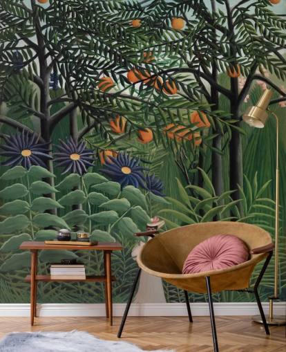 Kunsttapete mit dem Titel Woman Walking in an Exotic Forest von Henri Rousseau für 