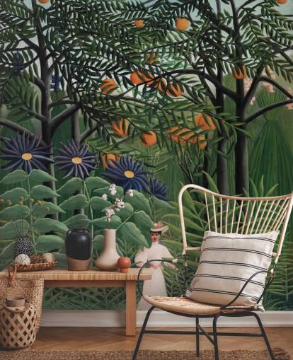 carta da parati fine art chiamata Woman Walking in an Exotic Forest di Henri Rousseau per 