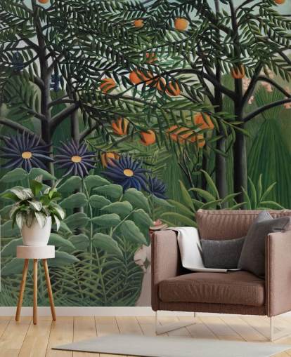 fine art wallpaper mural called Woman Walking in an Exotic Forest by Henri Rousseau for 