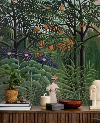 fine art wallpaper mural called Woman Walking in an Exotic Forest by Henri Rousseau for 