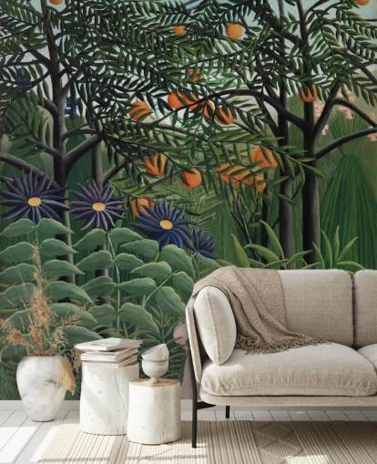 Kunsttapete mit dem Titel Woman Walking in an Exotic Forest von Henri Rousseau für Kunsttapete mit dem Titel Woman Walking in an Exotic Forest von Henri Rousseau für
