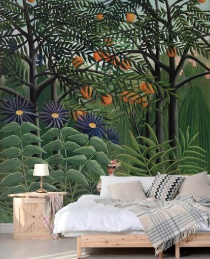 kunsttapet veggmaleri kalt Woman Walking in an Exotic Forest av Henri Rousseau for kunsttapet veggmaleri kalt Woman Walking in an Exotic Forest av Henri Rousseau for