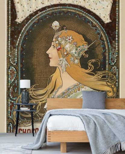 kunsttapet vægmaleri kaldet Zodiac af Alphonse Mucha til gange, stuer og soveværelser