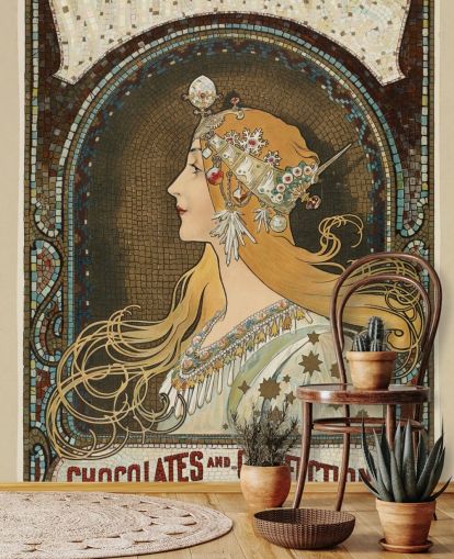 kunsttapet veggmaleri kalt Zodiac av Alphonse Mucha for ganger, stuer og soverom