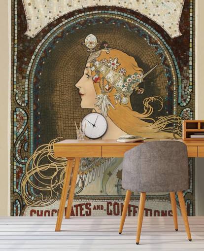 carta da parati fine art chiamata Zodiac di Alphonse Mucha per corridoi, salotti e camere da letto