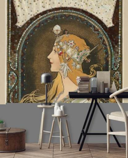 papier peint mural d'art appelé Zodiac par Alphonse Mucha pour les couloirs, les salons et les chambres