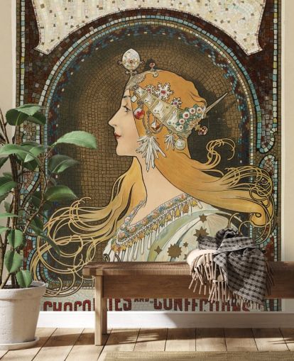 kunsttapet veggmaleri kalt Zodiac av Alphonse Mucha for ganger, stuer og soverom kunsttapet veggmaleri kalt Zodiac av Alphonse Mucha for ganger, stuer og soverom