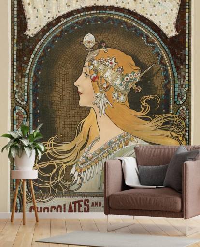 fine art behangmuurschildering genaamd Zodiac van Alphonse Mucha voor gangen, woonkamers en slaapkamers
