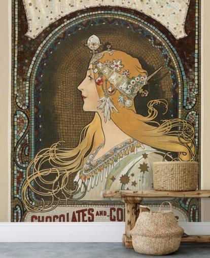 papier peint mural d'art appelé Zodiac par Alphonse Mucha pour les couloirs, les salons et les chambres