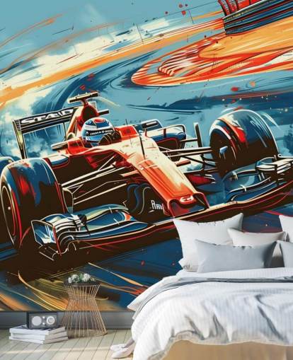 red and blue customizable racing wallpaper mural called Speeding Race Car Illustration for bedrooms and offices red and blue customizable racing wallpaper mural called Speeding Race Car Illustration for bedrooms and offices