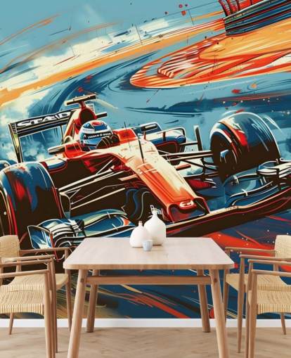 red and blue customizable racing wallpaper mural called Speeding Race Car Illustration for bedrooms and offices red and blue customizable racing wallpaper mural called Speeding Race Car Illustration for bedrooms and offices