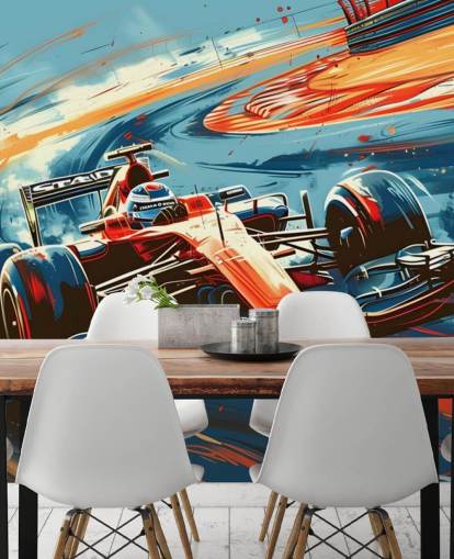 red and blue customizable racing wallpaper mural called Speeding Race Car Illustration for bedrooms and offices red and blue customizable racing wallpaper mural called Speeding Race Car Illustration for bedrooms and offices
