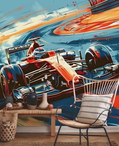 mural de papel pintado de carreras personalizable rojo y azul llamado Speeding Race Car Illustration para dormitorios y oficinas mural de papel pintado de carreras personalizable rojo y azul llamado Speeding Race Car Illustration para dormitorios y oficinas
