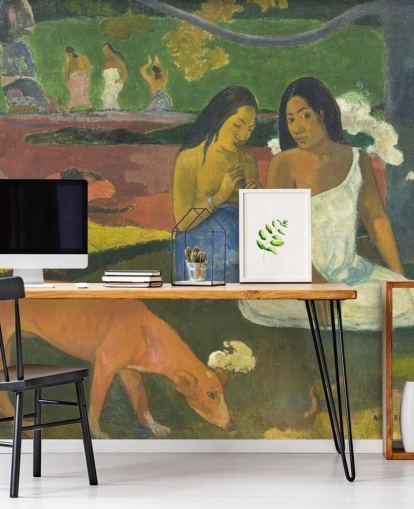 fine art wallpaper mural called Arearea by Paul Gauguin for bedrooms, home offices and living rooms fine art wallpaper mural called Arearea by Paul Gauguin for bedrooms, home offices and living rooms