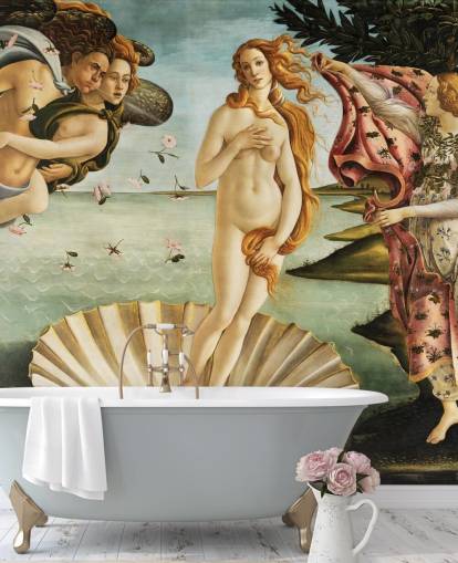 mural de papel pintado de bellas artes llamado El nacimiento de Venus de Botticelli para techos, baños y dormitorios