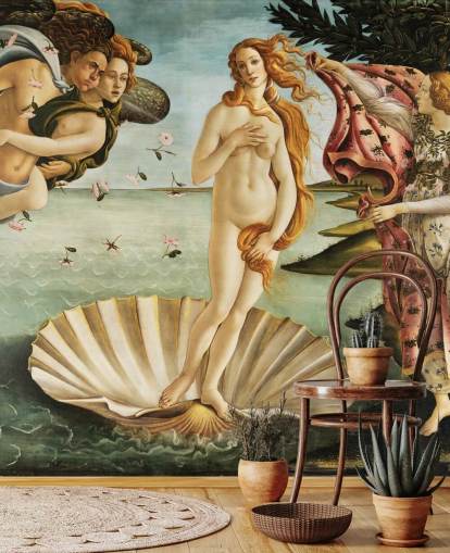 mural de papel pintado de bellas artes llamado El nacimiento de Venus de Botticelli para techos, baños y dormitorios mural de papel pintado de bellas artes llamado El nacimiento de Venus de Botticelli para techos, baños y dormitorios