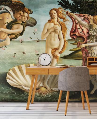fine art wallpaper mural called The Birth of Venus by Botticelli for ceilings, bathrooms and bedrooms