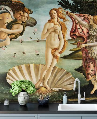 mural de papel pintado de bellas artes llamado El nacimiento de Venus de Botticelli para techos, baños y dormitorios