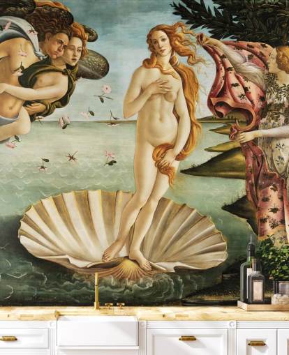 fine art wallpaper mural called The Birth of Venus by Botticelli for ceilings, bathrooms and bedrooms