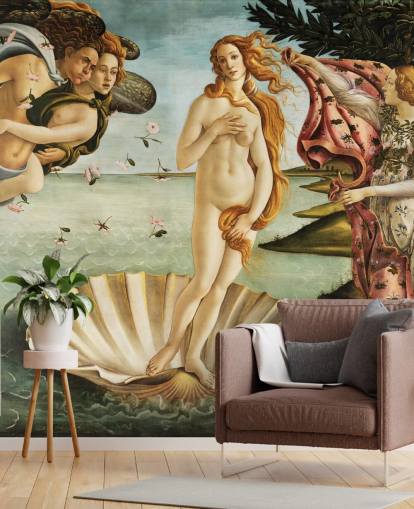 fine art wallpaper mural called The Birth of Venus by Botticelli for ceilings, bathrooms and bedrooms