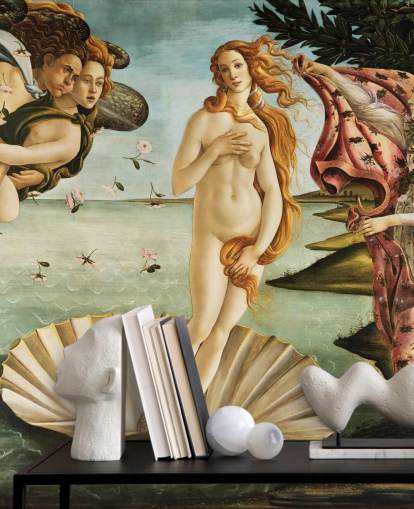 fine art wallpaper mural called The Birth of Venus by Botticelli for ceilings, bathrooms and bedrooms
