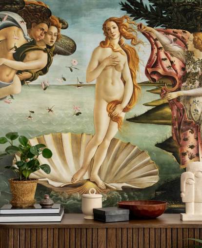 mural de papel de parede de belas artes chamado The Birth of Venus, de Botticelli, para tetos, banheiros e quartos mural de papel de parede de belas artes chamado The Birth of Venus, de Botticelli, para tetos, banheiros e quartos
